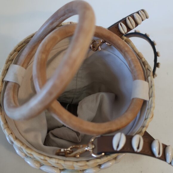 NWOT Womens Poolside NY Natural The Bobbi Straw Shell-Embellished Bucket Bag - Picture 12 of 15